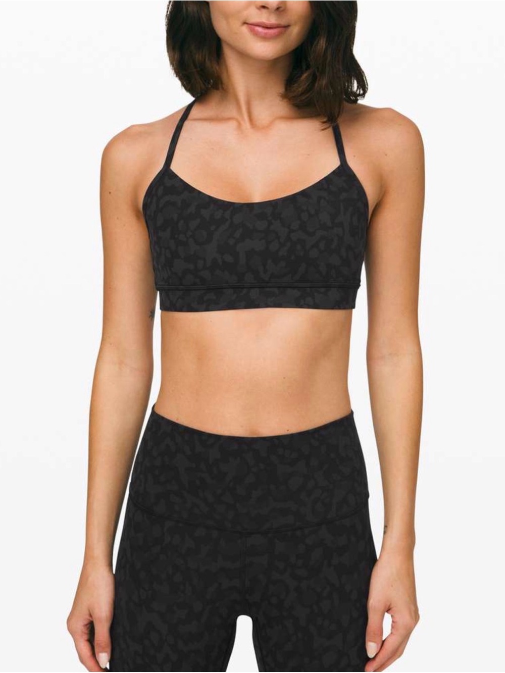 Lululemon Flow Y Bra Nulu Women’s Sz 4 Camo Deep Coal Multi Gym Yoga Activewear